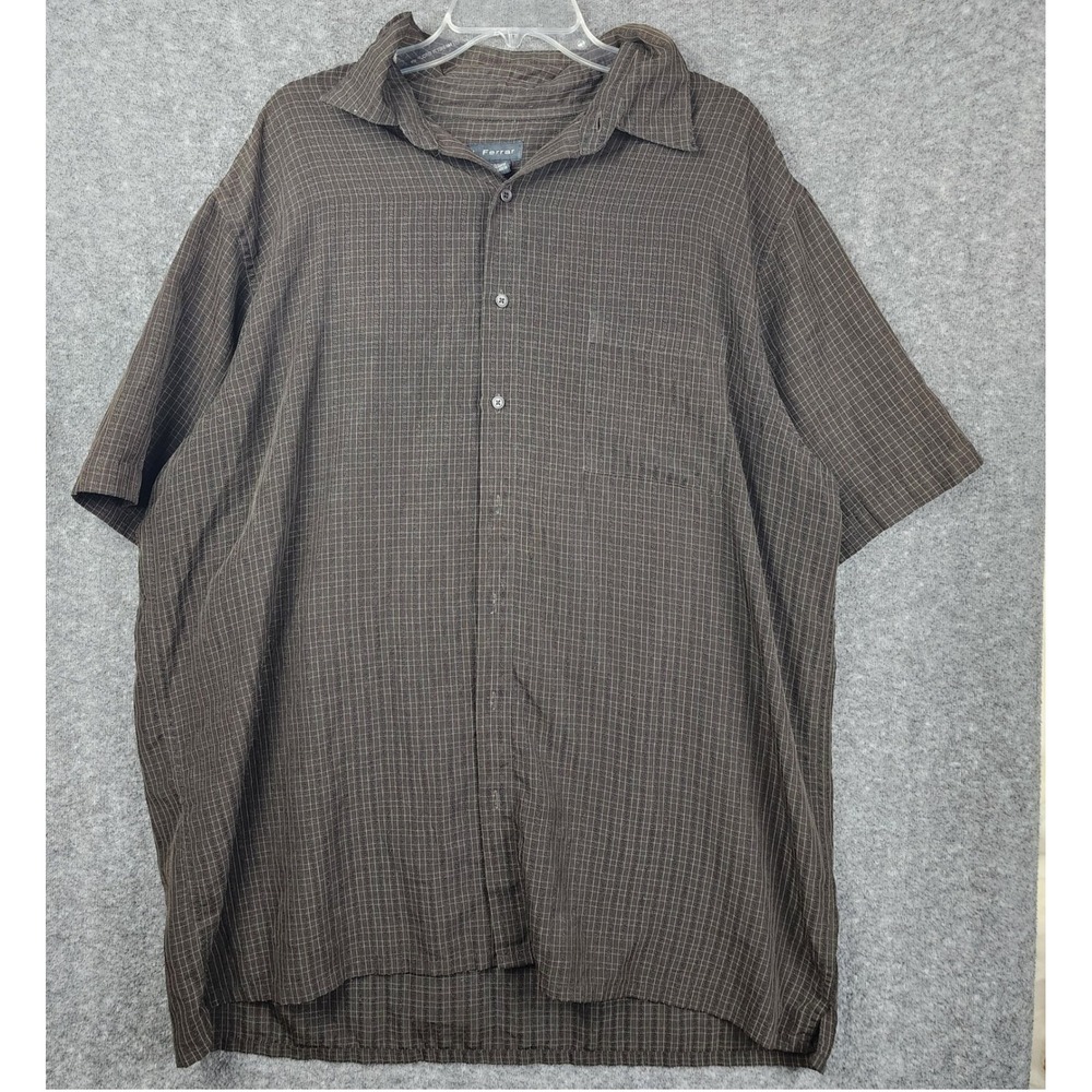 J. Ferrar Button Down Mens XLT Brown Plaid Textured Short Sleeve Tall Shirt